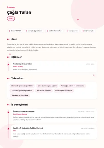 Ebe Cv Örnekleri cv indir